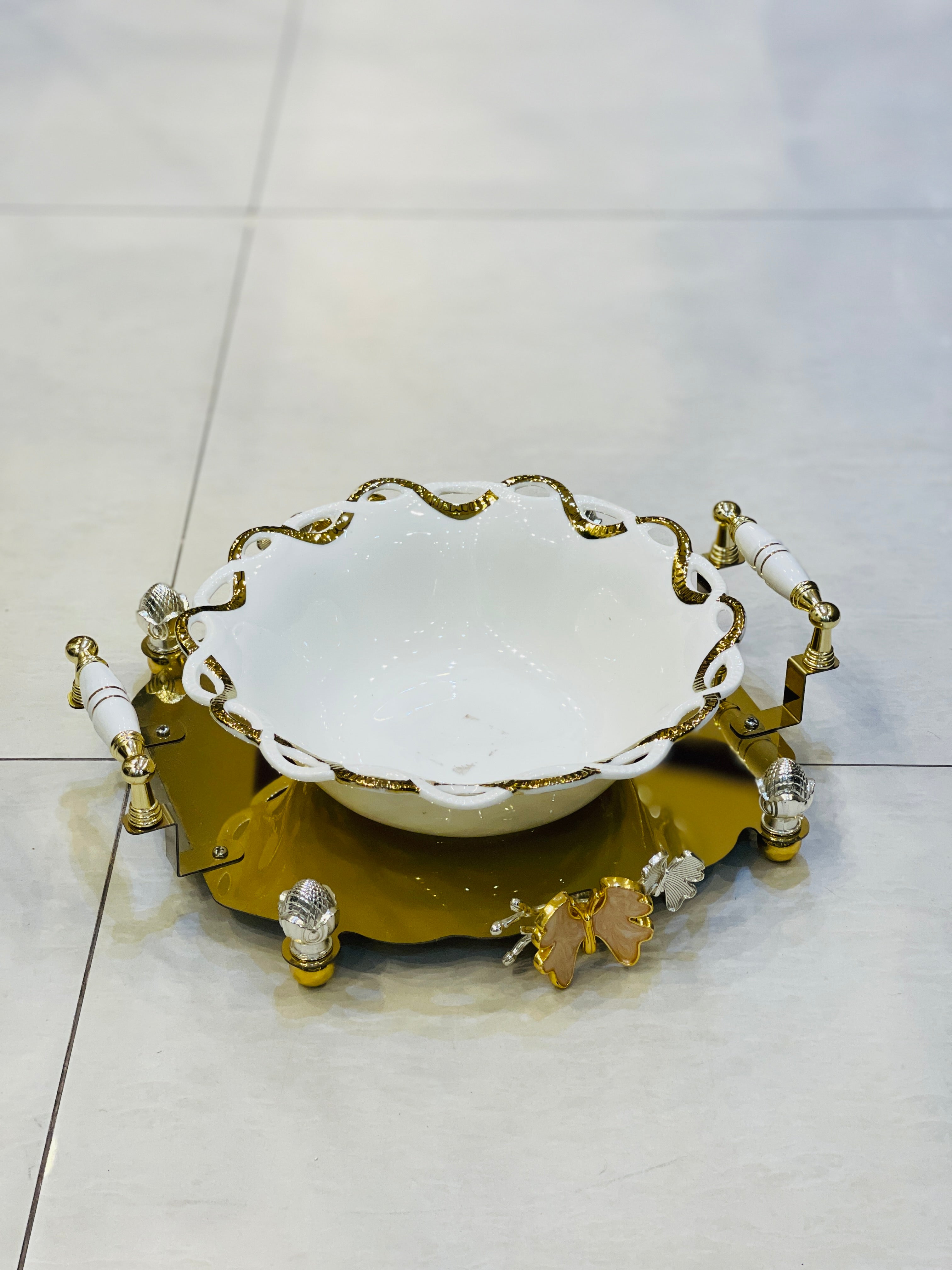 Platter Ceramic With Golden Frame