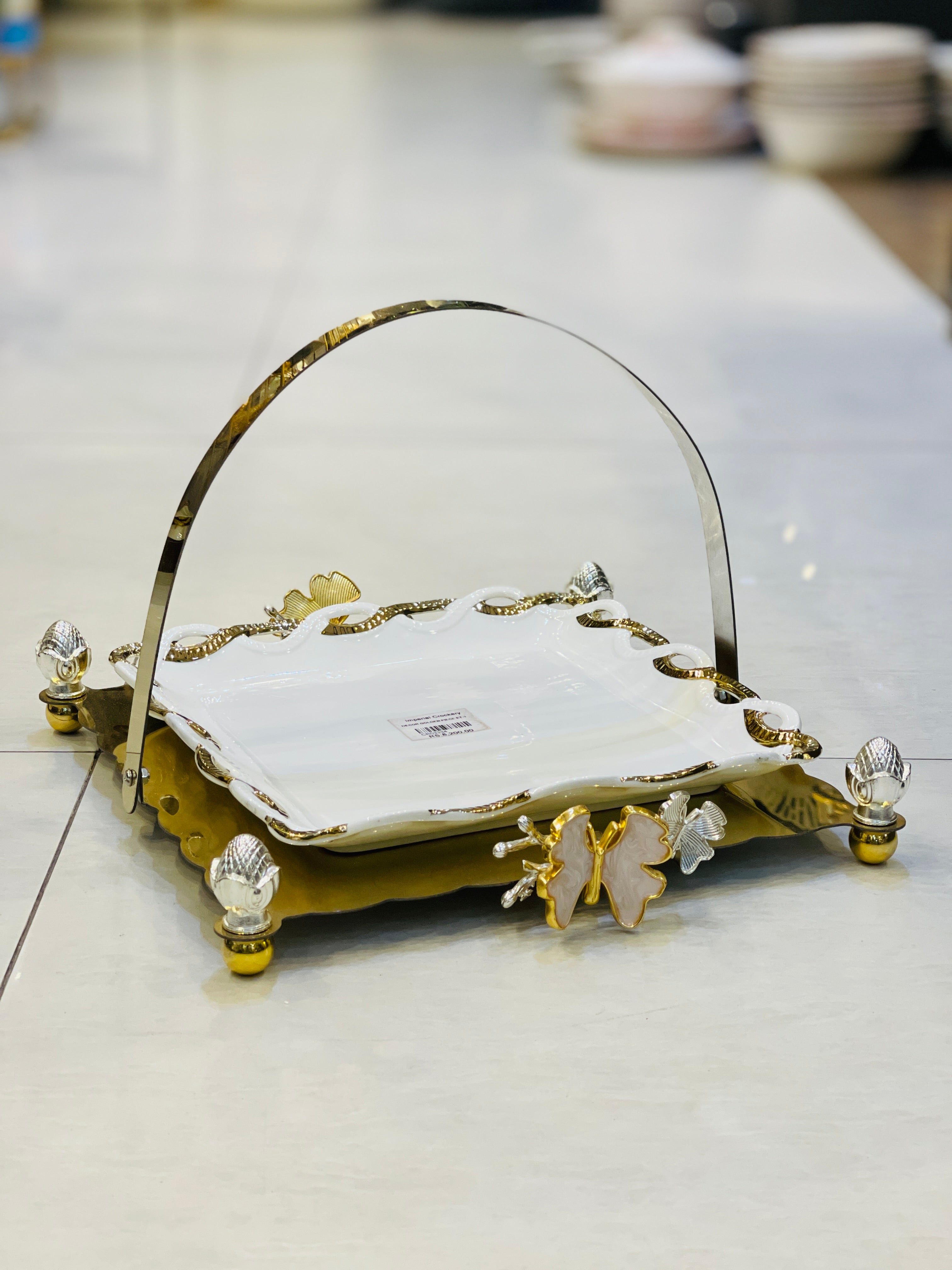 Platter Ceramic With Golden Frame
