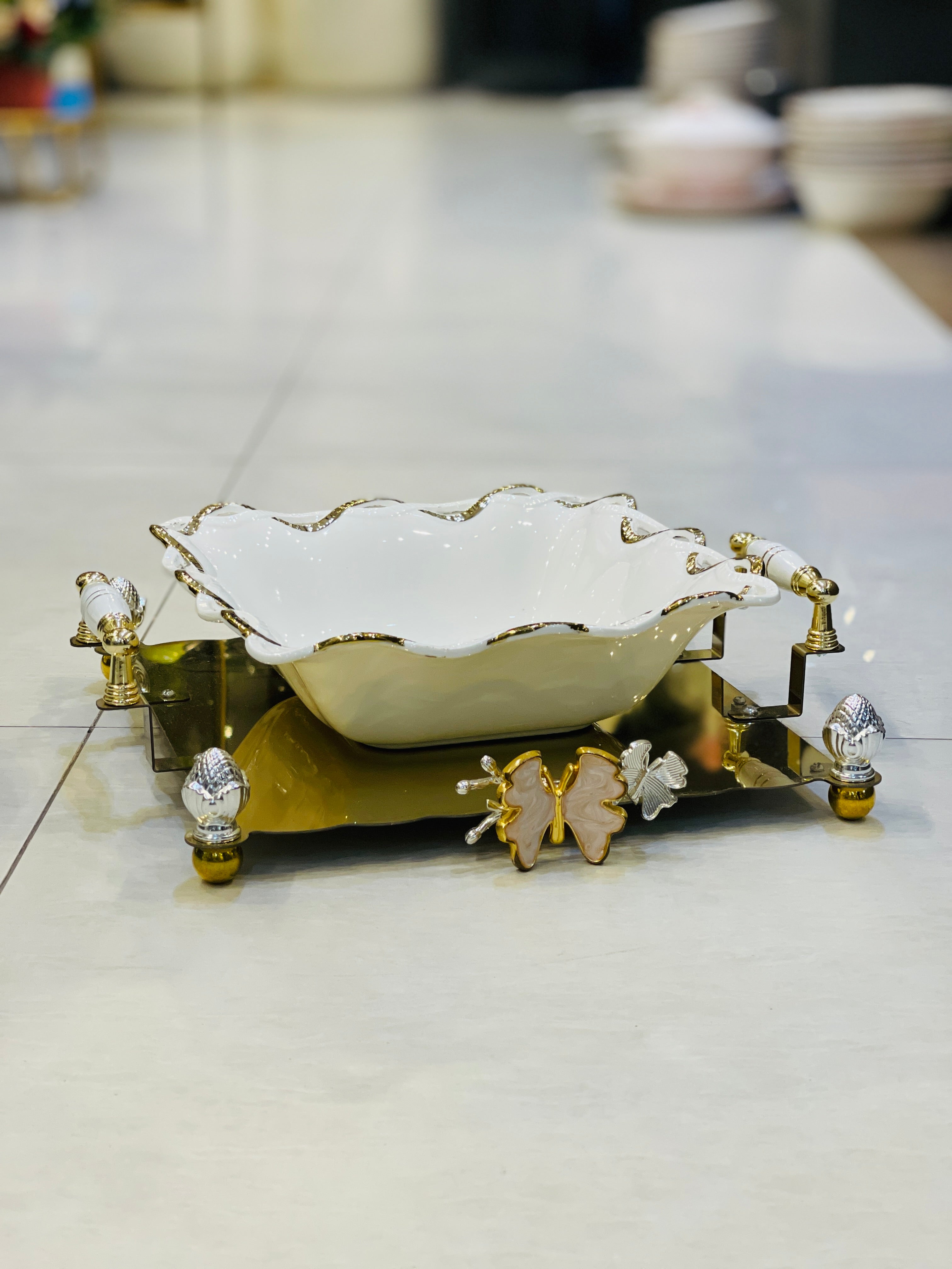 Platter Ceramic With Golden Frame