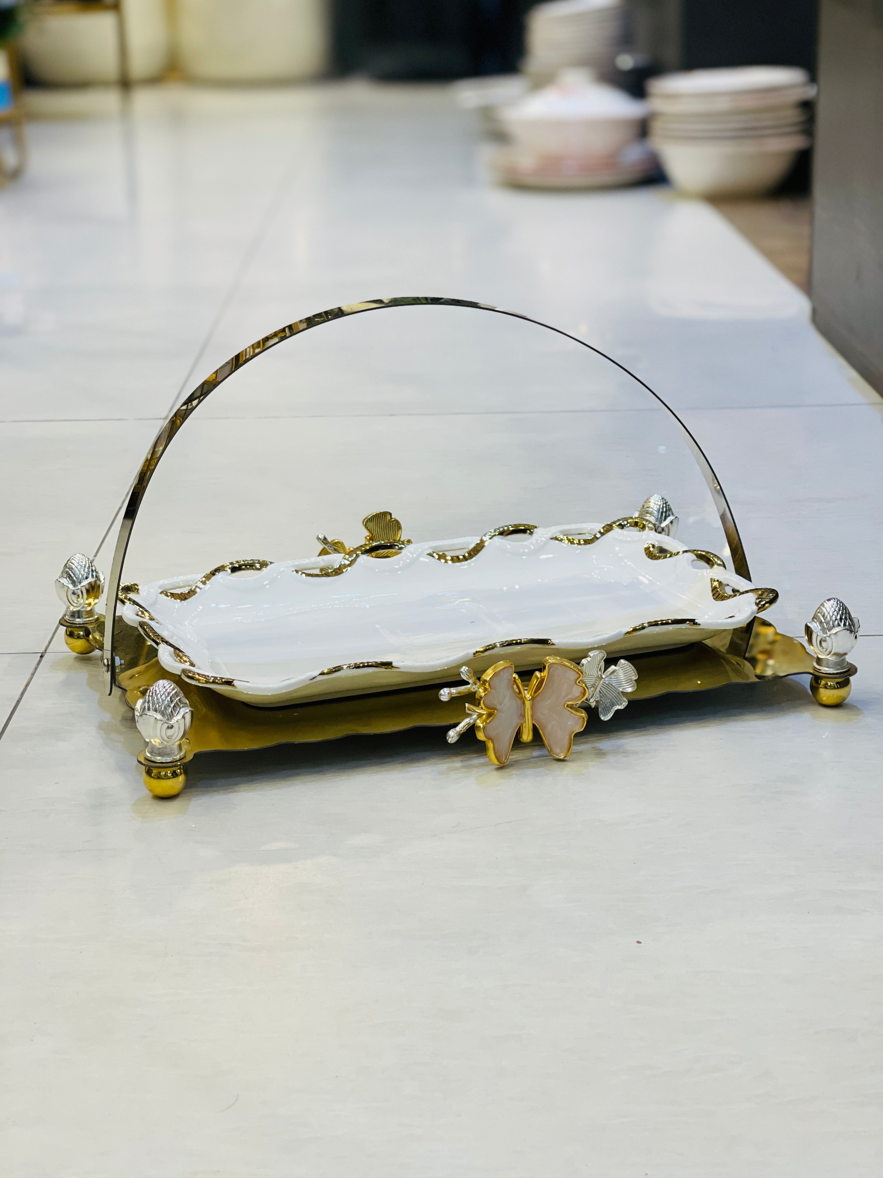 Platter Ceramic With Golden Frame