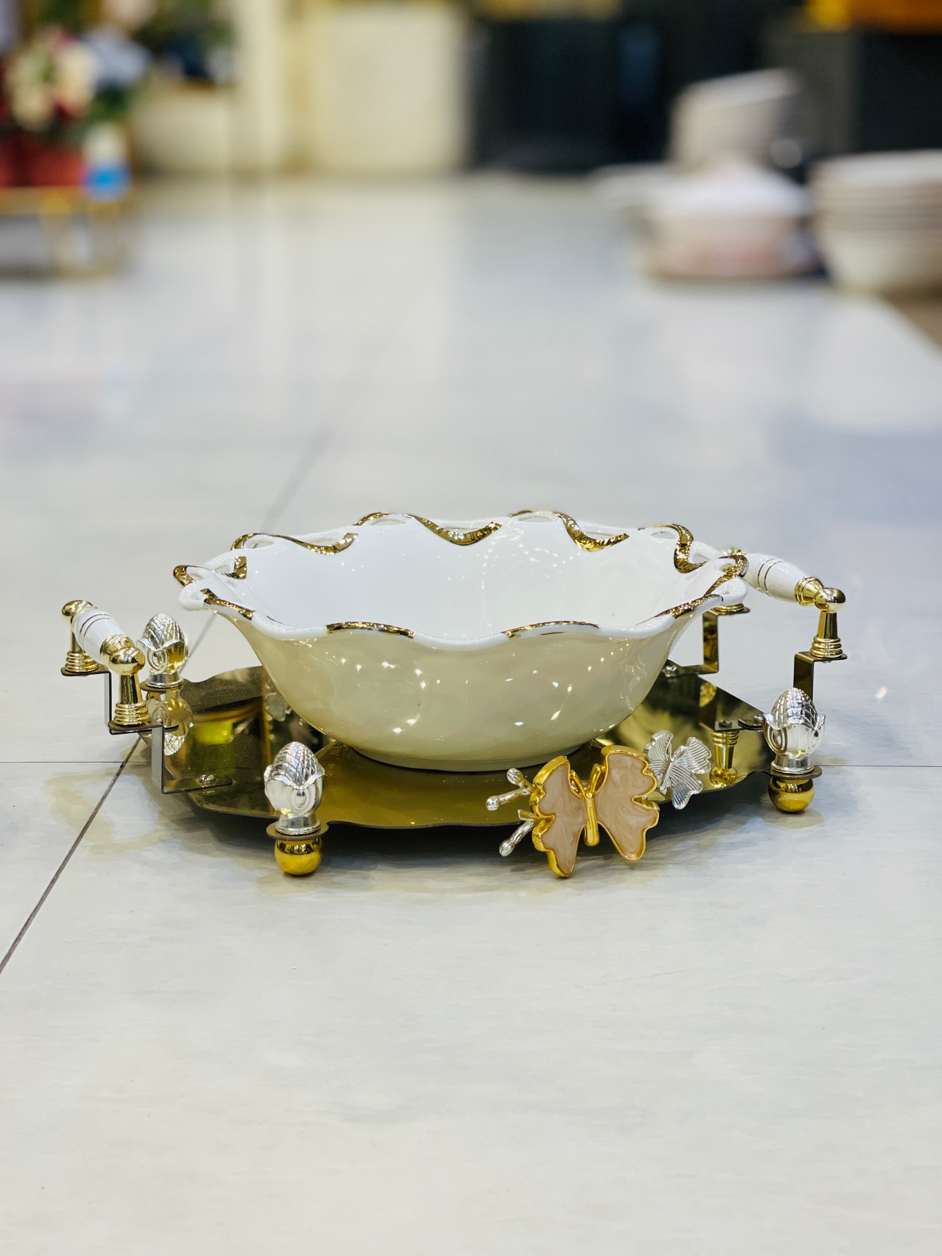 Platter Ceramic With Golden Frame