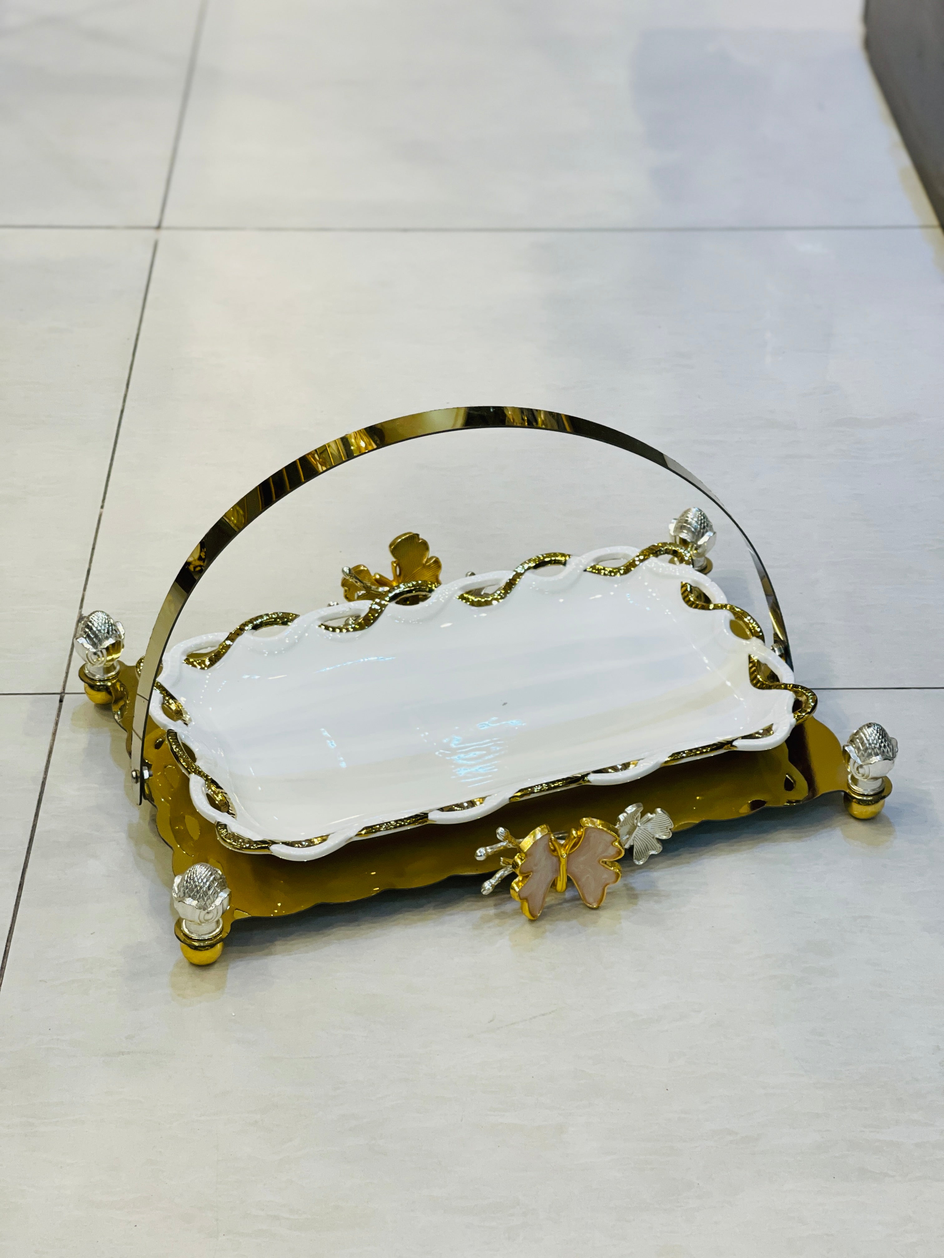 Platter Ceramic With Golden Frame