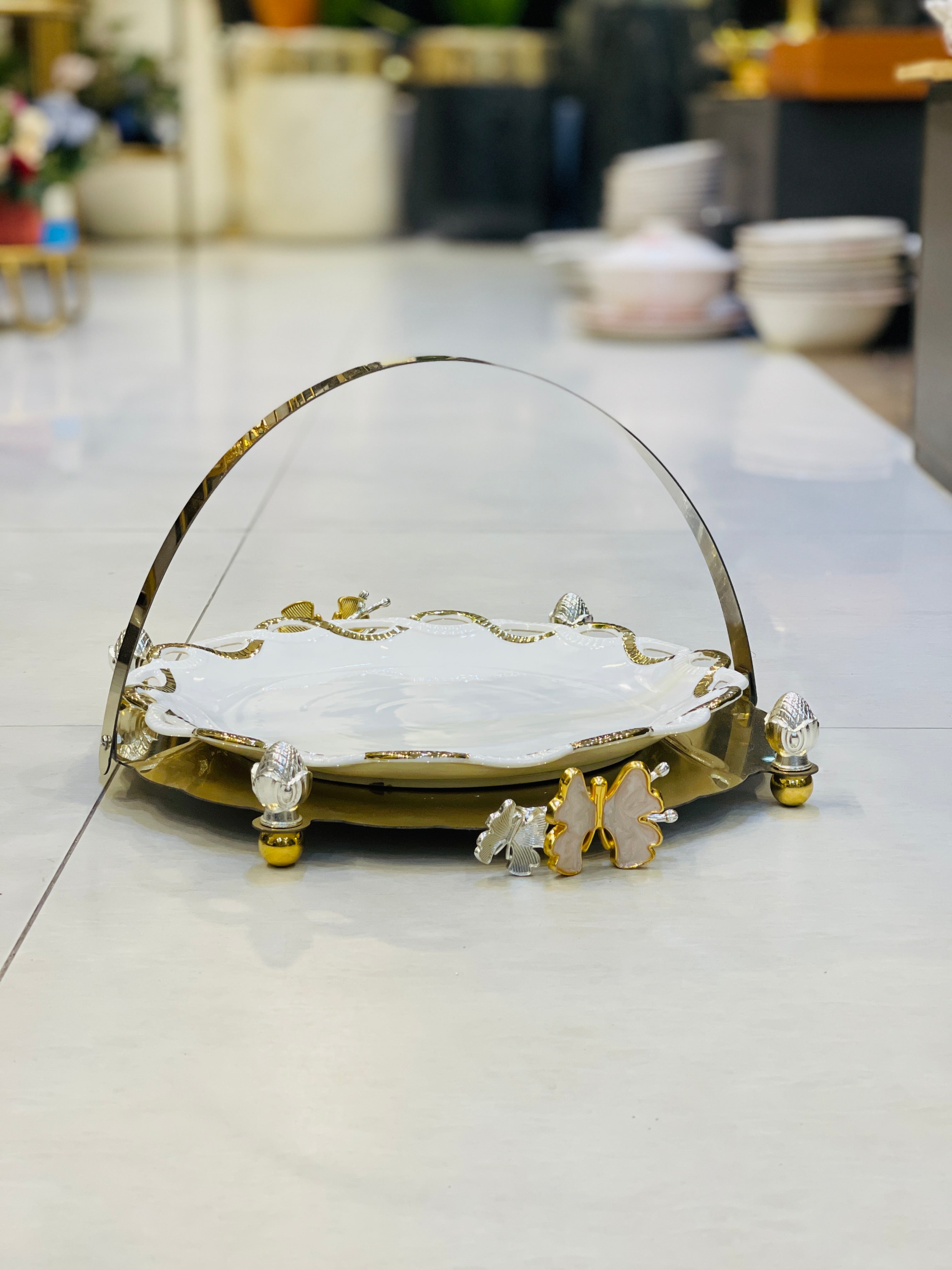 Platter Ceramic With Golden Frame